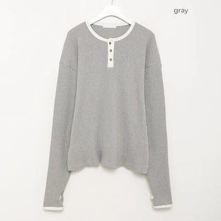 (Unisex) Finger Hole Stand Collar Waffle T-shirt