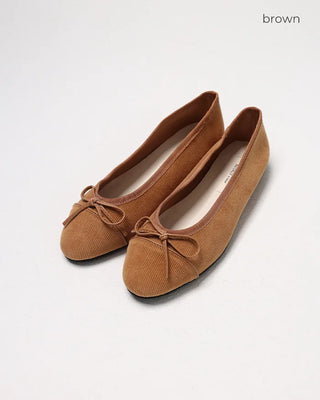 Corduroy color ribbon flat shoes