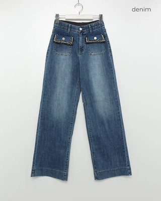 Lace pocket denim pants