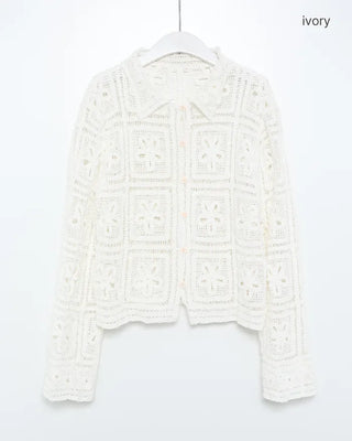 Floral Vintage Crochet Collar Cardigan