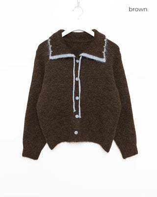 Two-tone ribbon knit cardigan