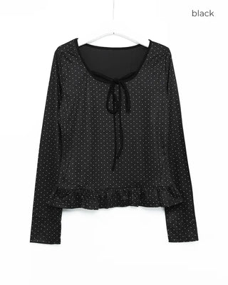 Ribbon Tie Dot Frill T-Shirt