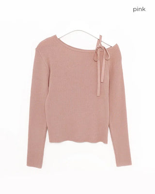 Asymmetrical Ribbon Knit T-Shirt