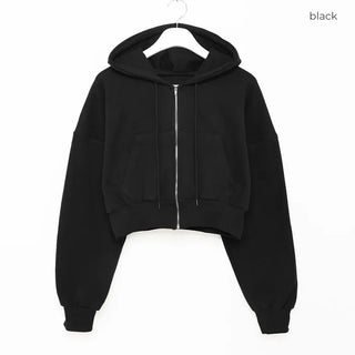 Basic Cropped Hooded Zip-Up