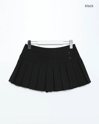 Striped button pleated mini skirt
