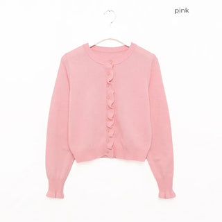 Button-up ruffle knit cardigan