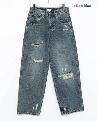 (Unisex) Unique Distressed Wide Straight Jeans