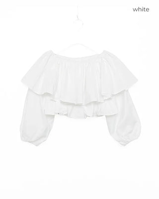 Off-shoulder cropped ruffle blouse