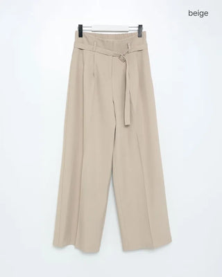 Belted high-waisted wide-leg slacks