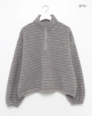 Double Border Half-Zip Boa Pullover