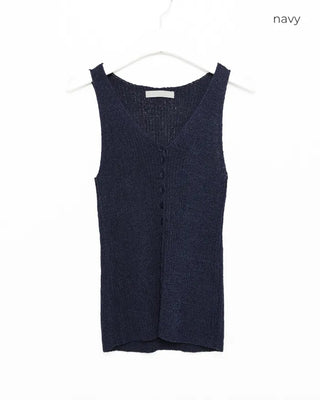 Deep V-neck button tank top