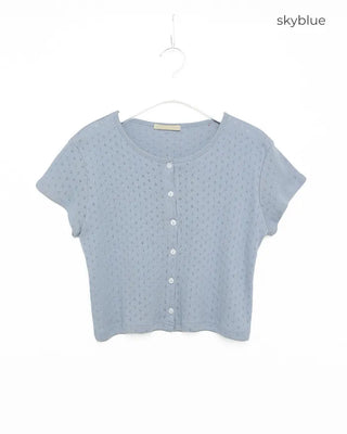 Flower punched short-sleeved cardigan