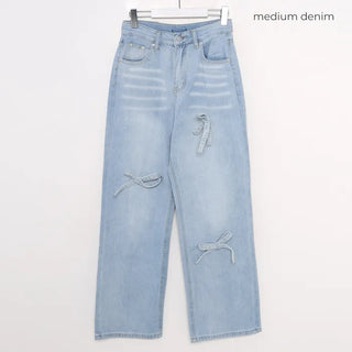 Ribbon denim pants