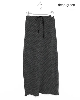 Waist string check long skirt