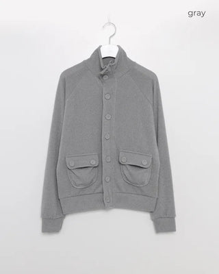 High-neck big button point cardigan