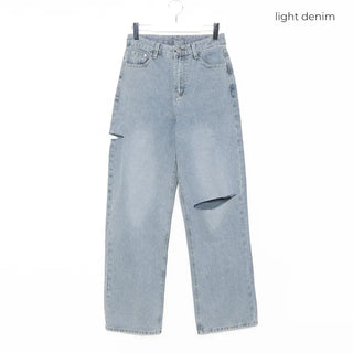Side-slit vintage denim pants