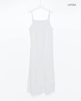 Neck hem punching lace long camisole dress