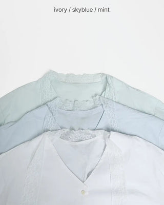 Lace tie set V-neck cotton blouse