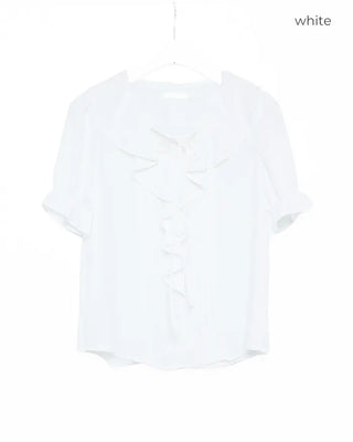 Ruffle Point Short-Sleeve Blouse