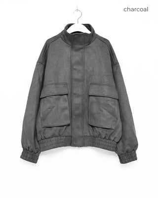(Unisex) Suede Waistbanding High Neck Jacket