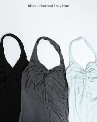 Halter neck shirred sleeveless top