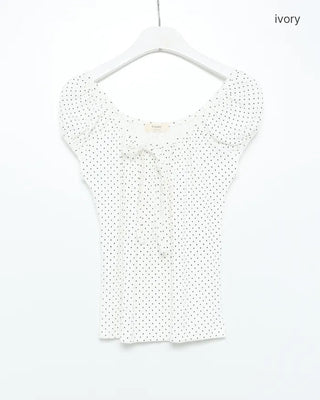Polka Dot Ribbon Cap Sleeve T-Shirt