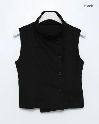High-neck button-down sleeveless top