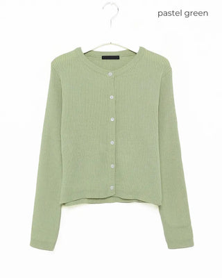 Ribbed round neck cardigan