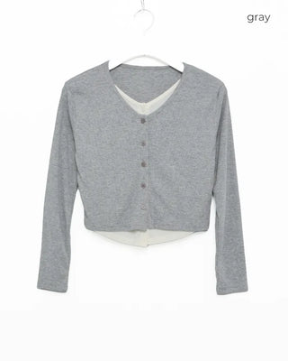 Layered Cropped Rib Cardigan