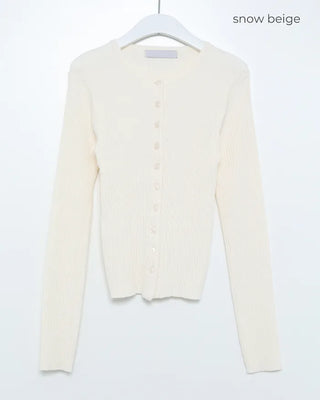 Round neck ribbed knit cardigan