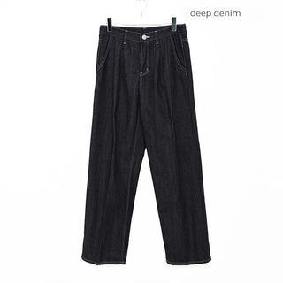 (Unisex) Two-pleat rigid denim pants