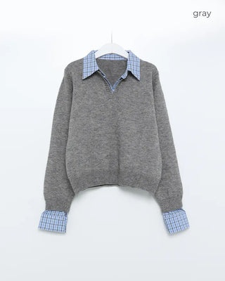 Check shirt layered knit detail