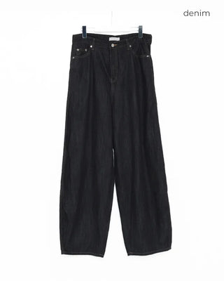 Back cinch pocket stitched rigid balloon denim pants