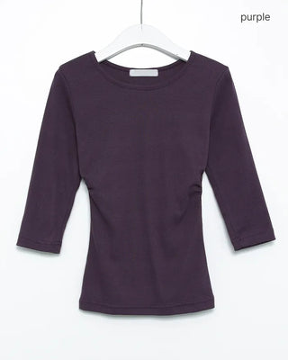 Jewel neck cropped sleeve T-shirt