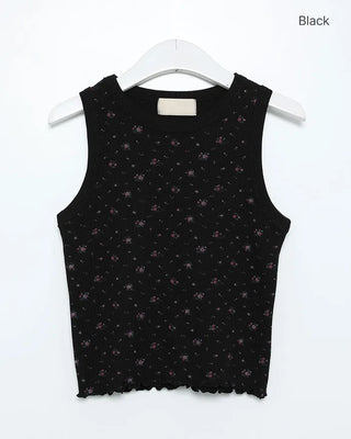 Flower scalloped hem ribbed sleeveless top