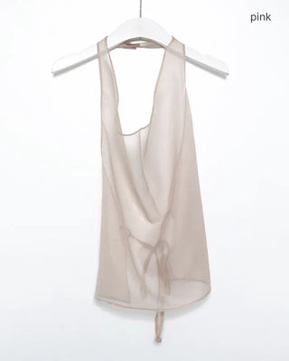 Button halter neck sheer bustier