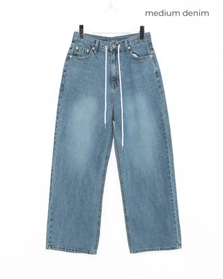 Straight-leg denim pants with string waistband