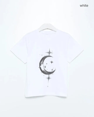 Moon print short-sleeved T-shirt