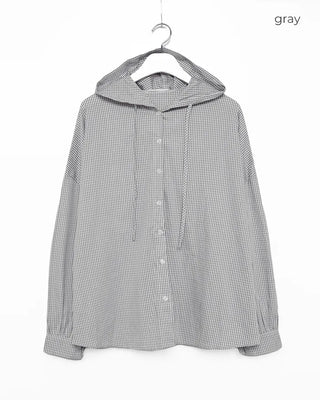 Gingham check hooded shirt