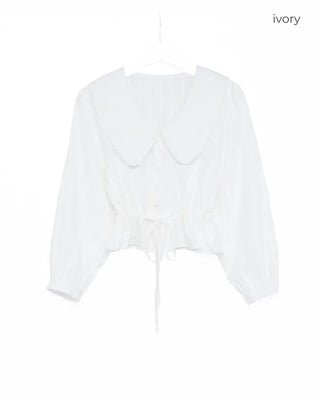 Big collar shirred waist blouse
