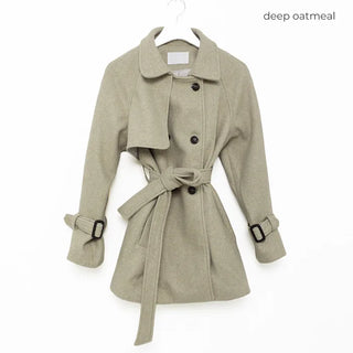 Belted trench short coat