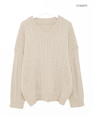V-neck Loose Fit Cable Knit
