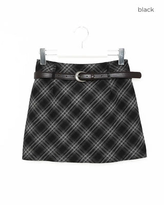 (Belt set) Checkered mini skirt