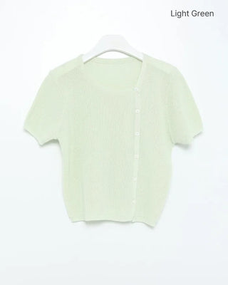 Asymmetrical Button Short Sleeve Knit