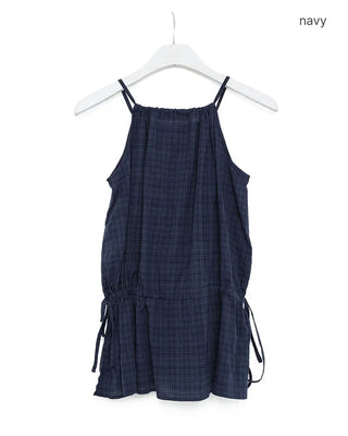 Checked sleeveless shirred blouse
