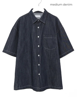 Stitched denim half-sleeve shirt