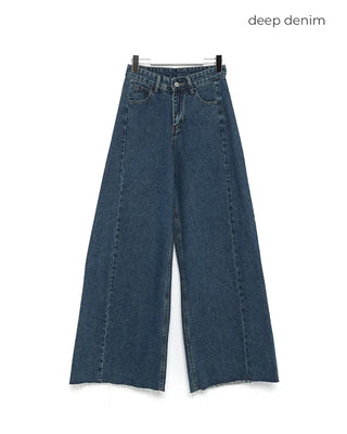 Side pintuck wide denim pants
