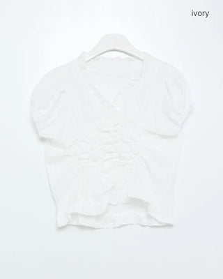 Smoked Frill Short Sleeve Blouse