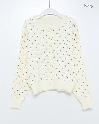 Floral print round neck cardigan