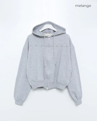 Studded Vintage Hooded Zip-Up